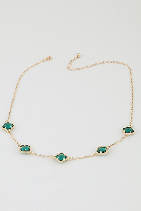 040825 Crystal Clover Charm Chain Necklace