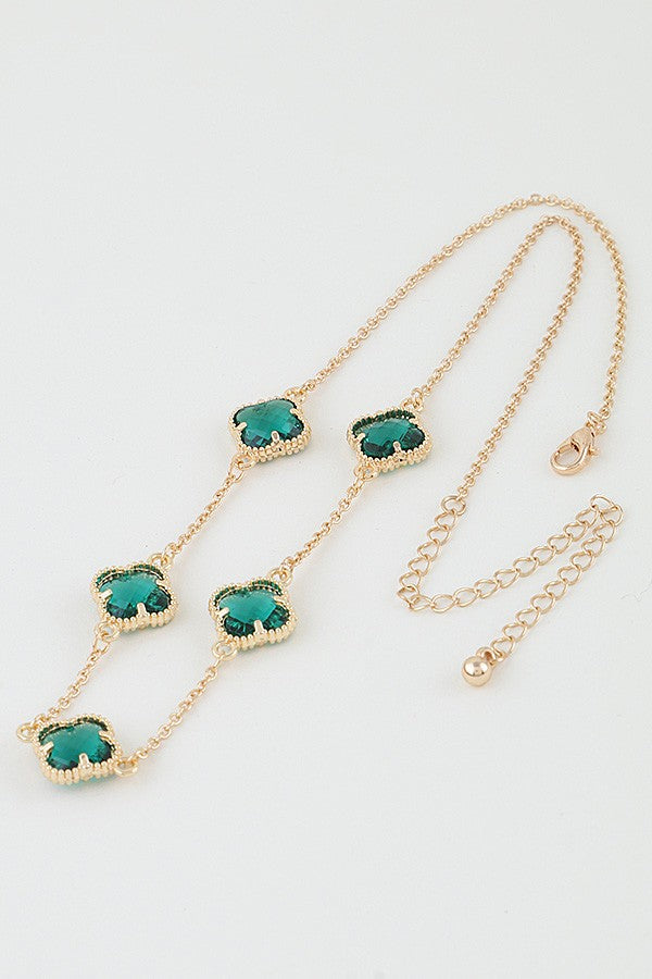 040825 Crystal Clover Charm Chain Necklace