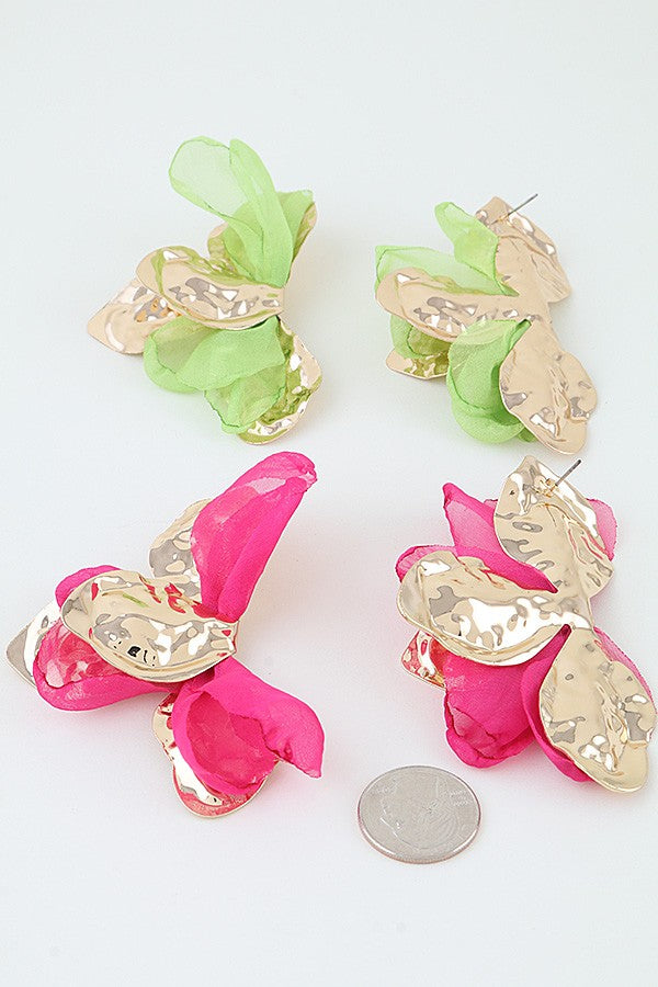 040826 Hammered Fabric Petal Blossom Earrings