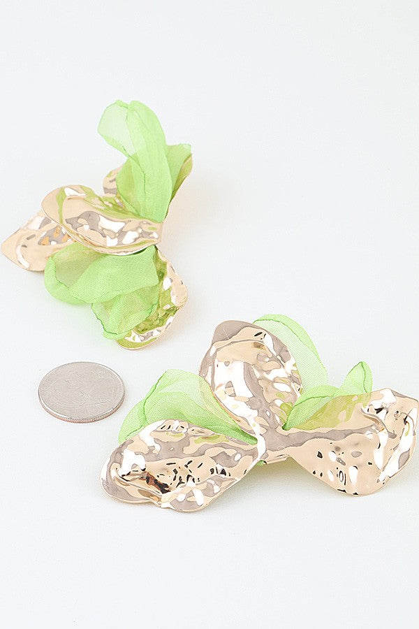 040826 Hammered Fabric Petal Blossom Earrings