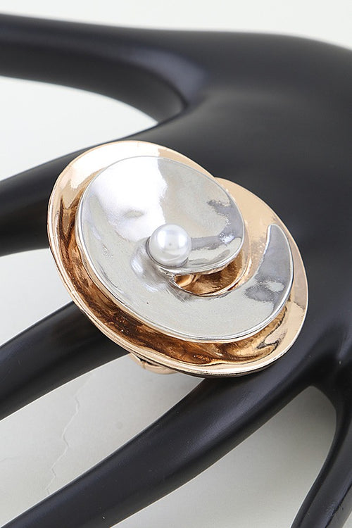 040826 Gold Silver Two Toned Ripple Ring