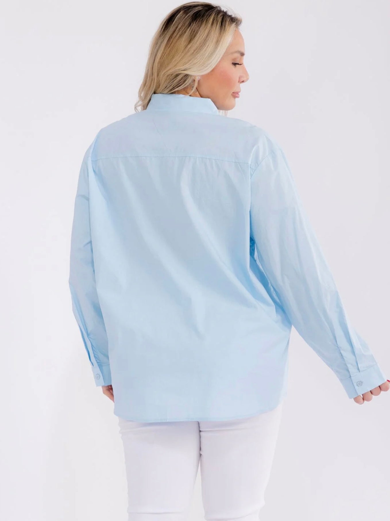 040926 Skyblue Buttons Down Rhinstone Blouse