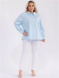 040926 Skyblue Buttons Down Rhinstone Blouse