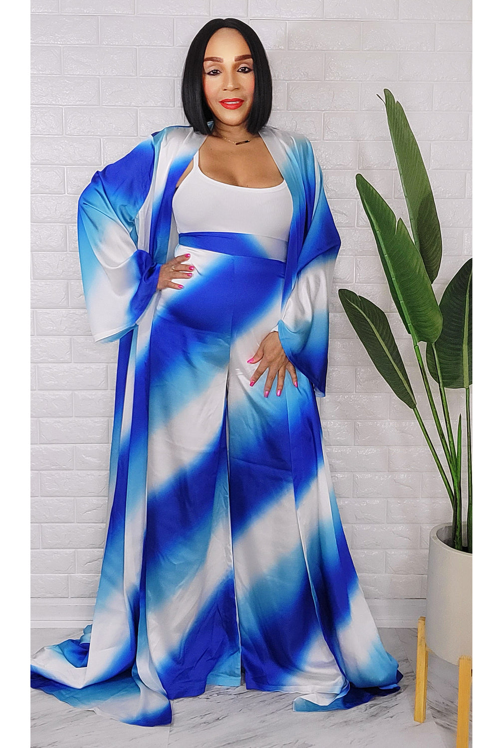 042623 The Blue Sky Vacation Duster & Wide Leg Palazzo Pant Set