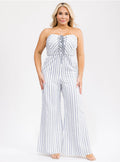 040926 White Navy Stripes Wide Legs Bustier Jumpsuit