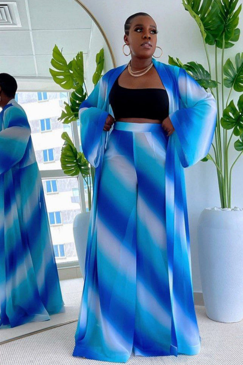 042623 The Blue Sky Vacation Duster & Wide Leg Palazzo Pant Set