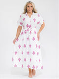 040926 The White with Fuschia Embroidered Short Sleeve Dress