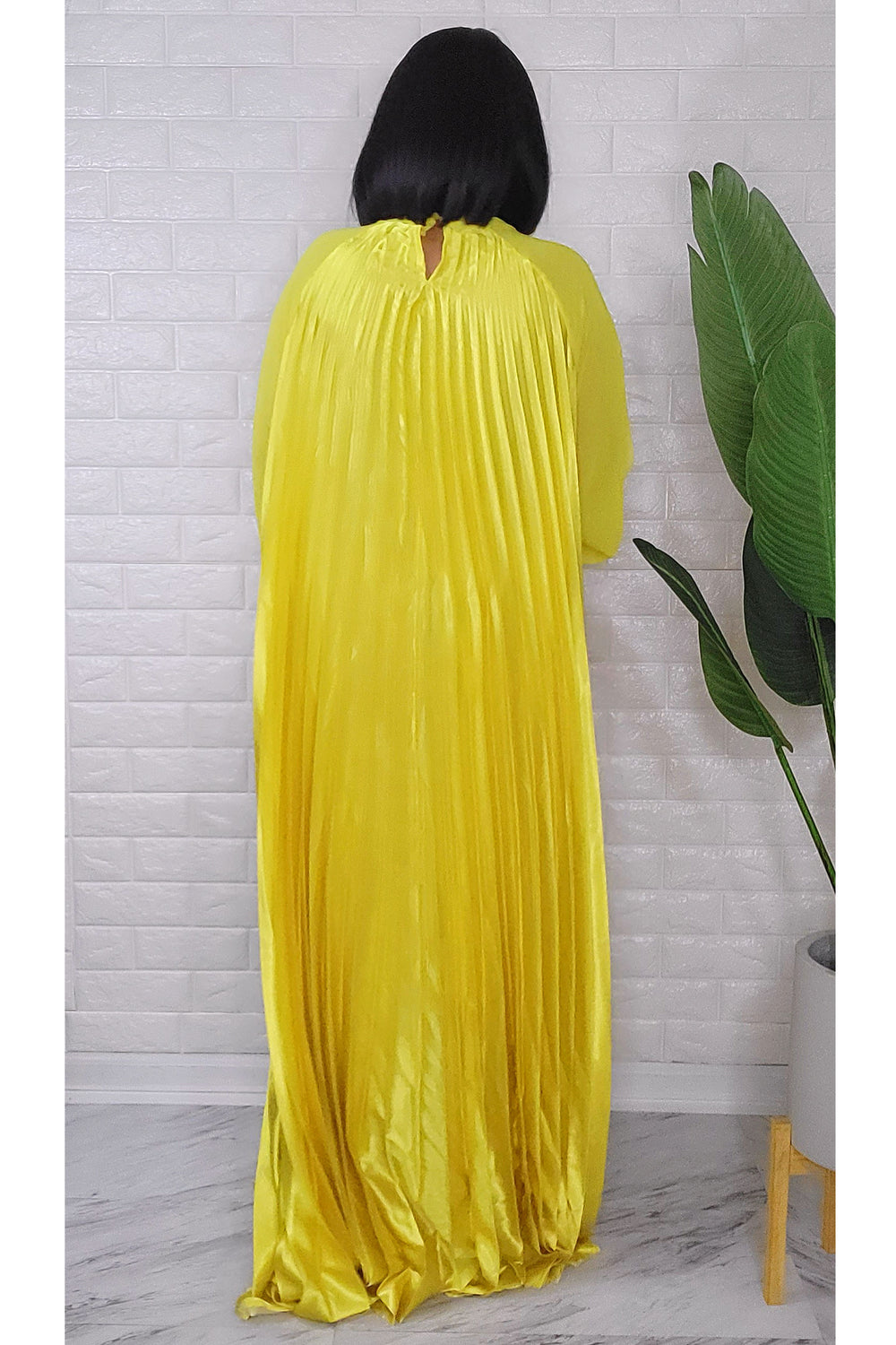042623  Yellow Spring Has Sprung Pleated Maxi Dress