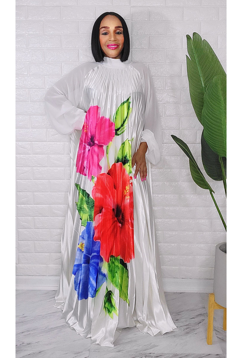 042623 White Spring Has Sprung Pleated Maxi Dress