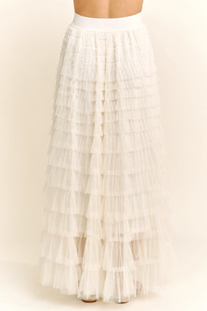 112725  Cream Cascading Tulle Mesh Tiered Max Skirt- PREORDER