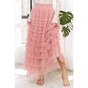 041326 Dusty Rose Cascading Tulle Mesh Tiered Max Skirt- PREORDER