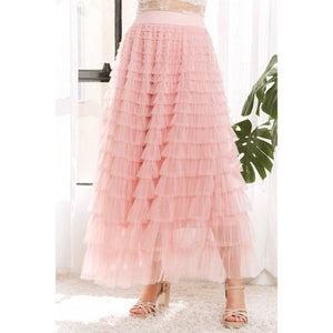 041326 Blush Cascading Tulle Mesh Tiered Max Skirt PREORDER