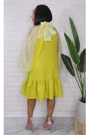 042723 The Green Cute Organza Pearls Puff Sleeve Midi Dress