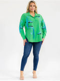 041626 Green With Blue Fringe Plus Size Long Sleeve Sleeve Button Down Sequins Top