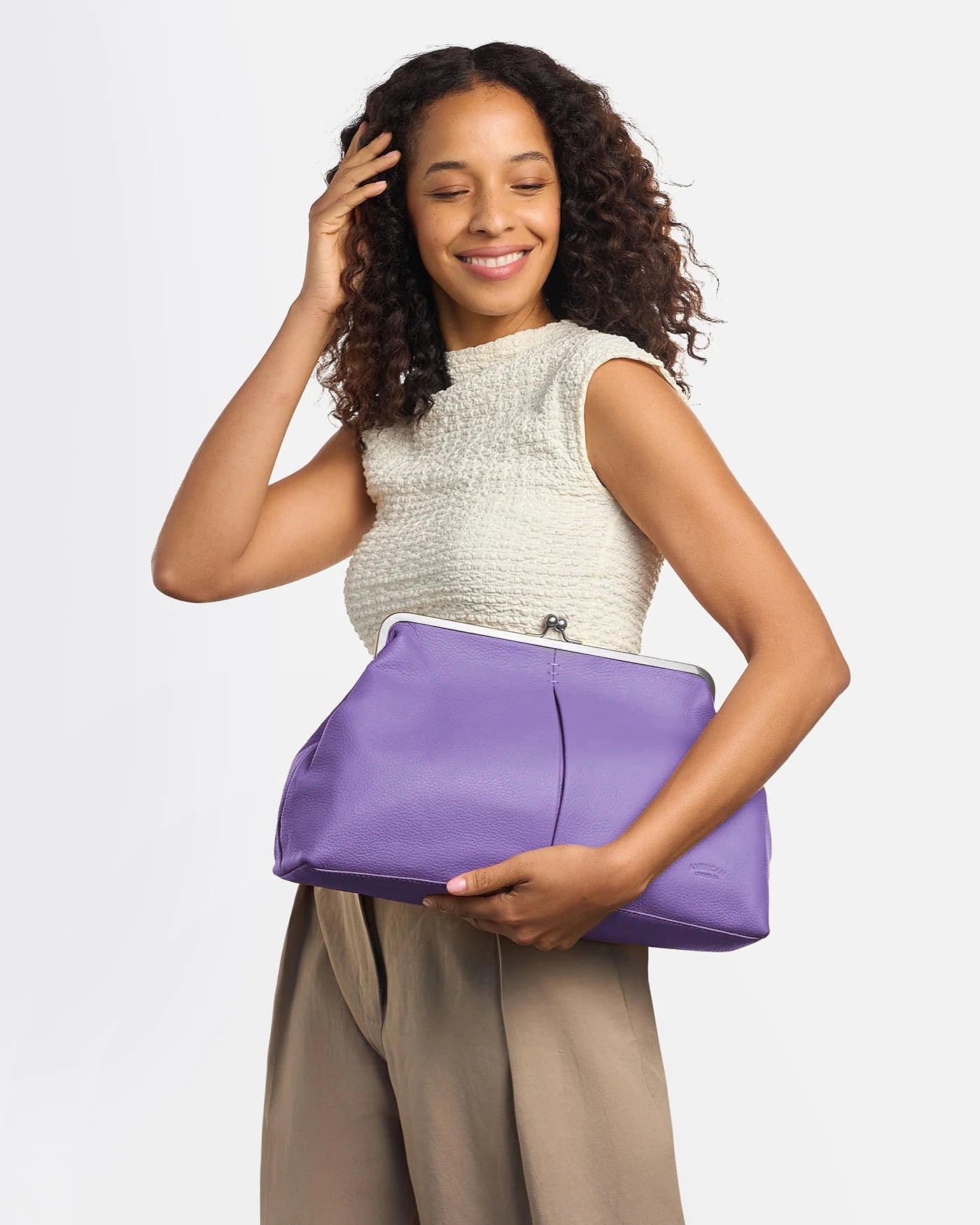 Grace Raffia Oversized Kiss Lock Clutch - Dusted Grape