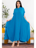 041626 Teal  Relaxed Button Front Oversized Maxi Dress