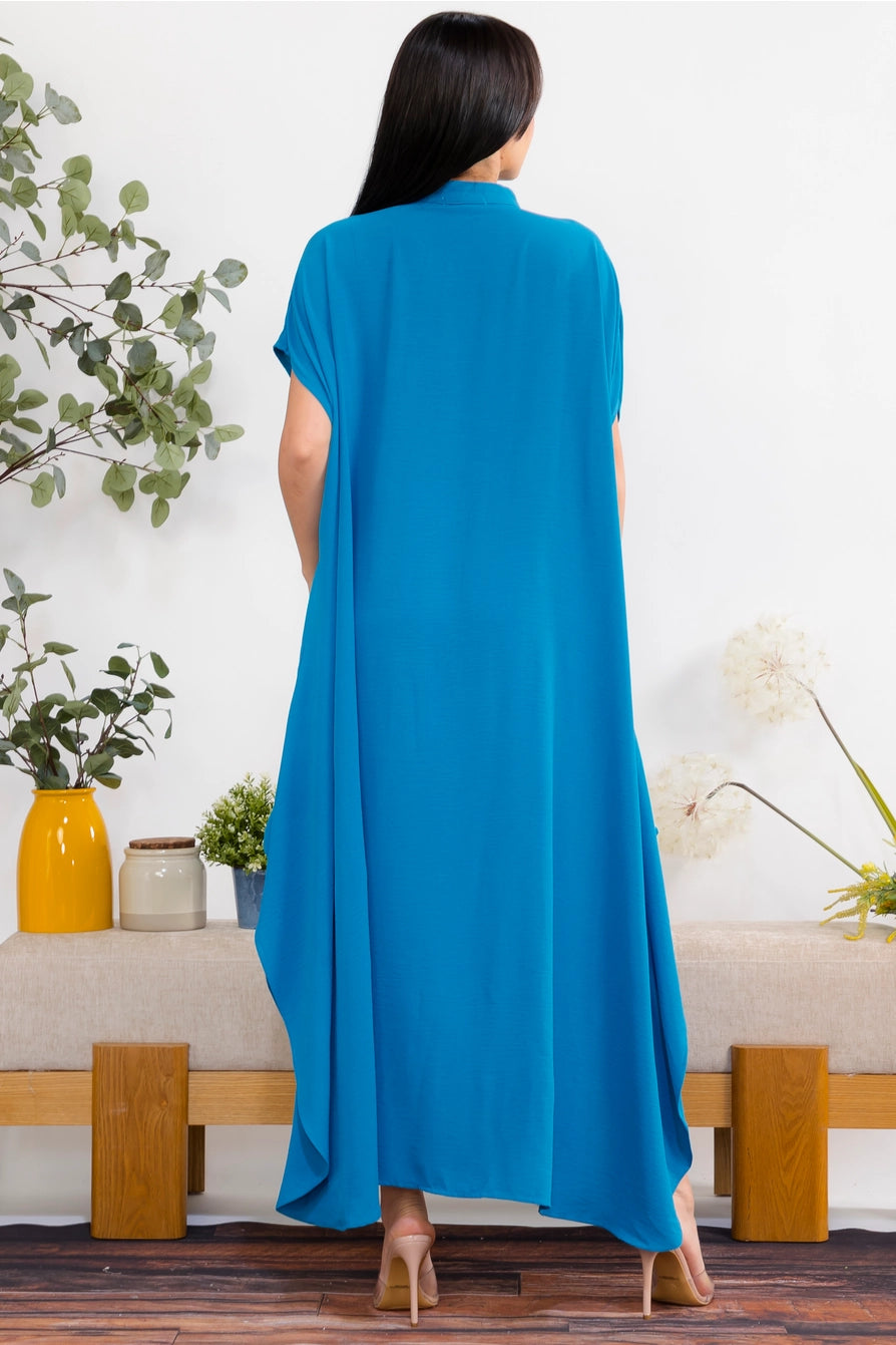 041626 Teal  Relaxed Button Front Oversized Maxi Dress