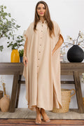 041626 Tan Relaxed Button Front Oversized Maxi Dress