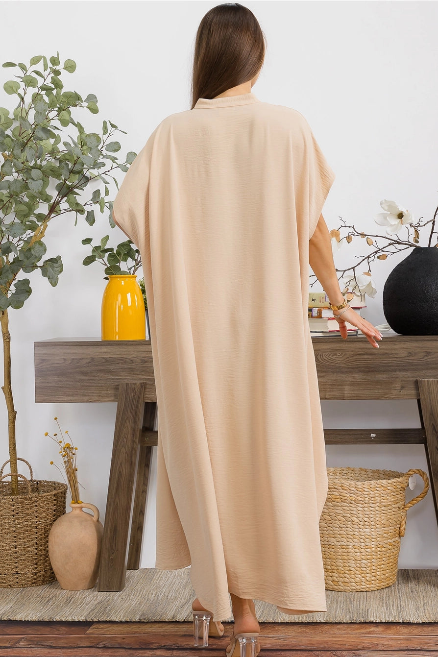 041626 Tan Relaxed Button Front Oversized Maxi Dress
