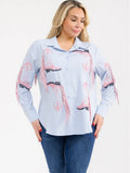 041626 Light Blue  Fringe Plus Size Long Sleeve Sleeve Button Down Sequins Top