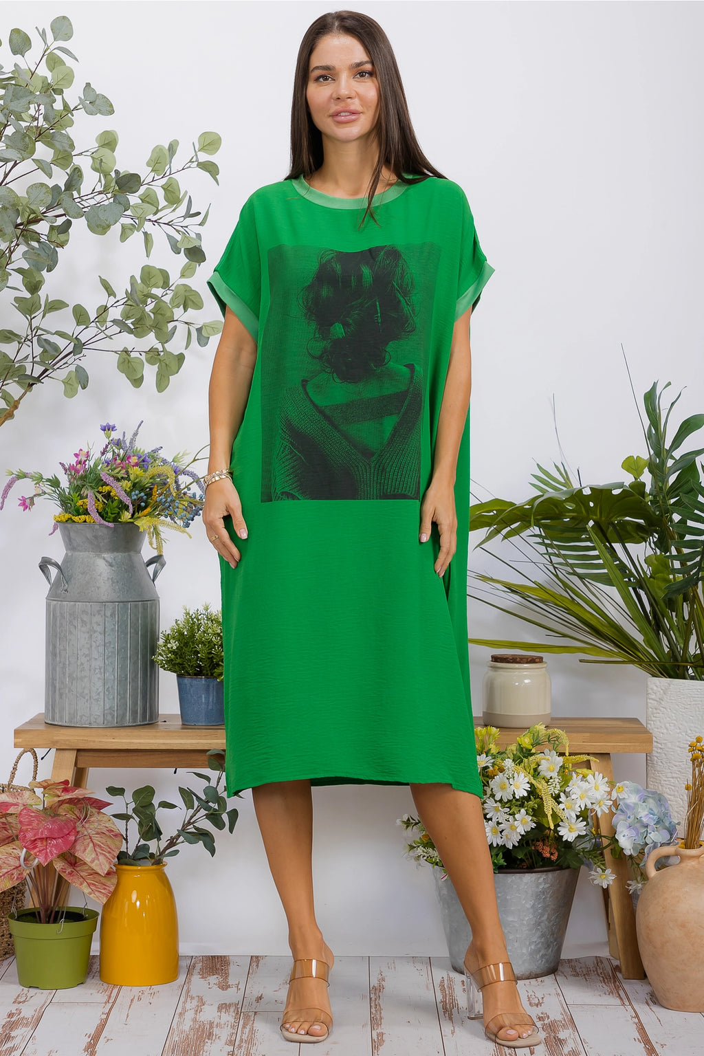 041626 Kelly Green Oversized T-shirt Dress