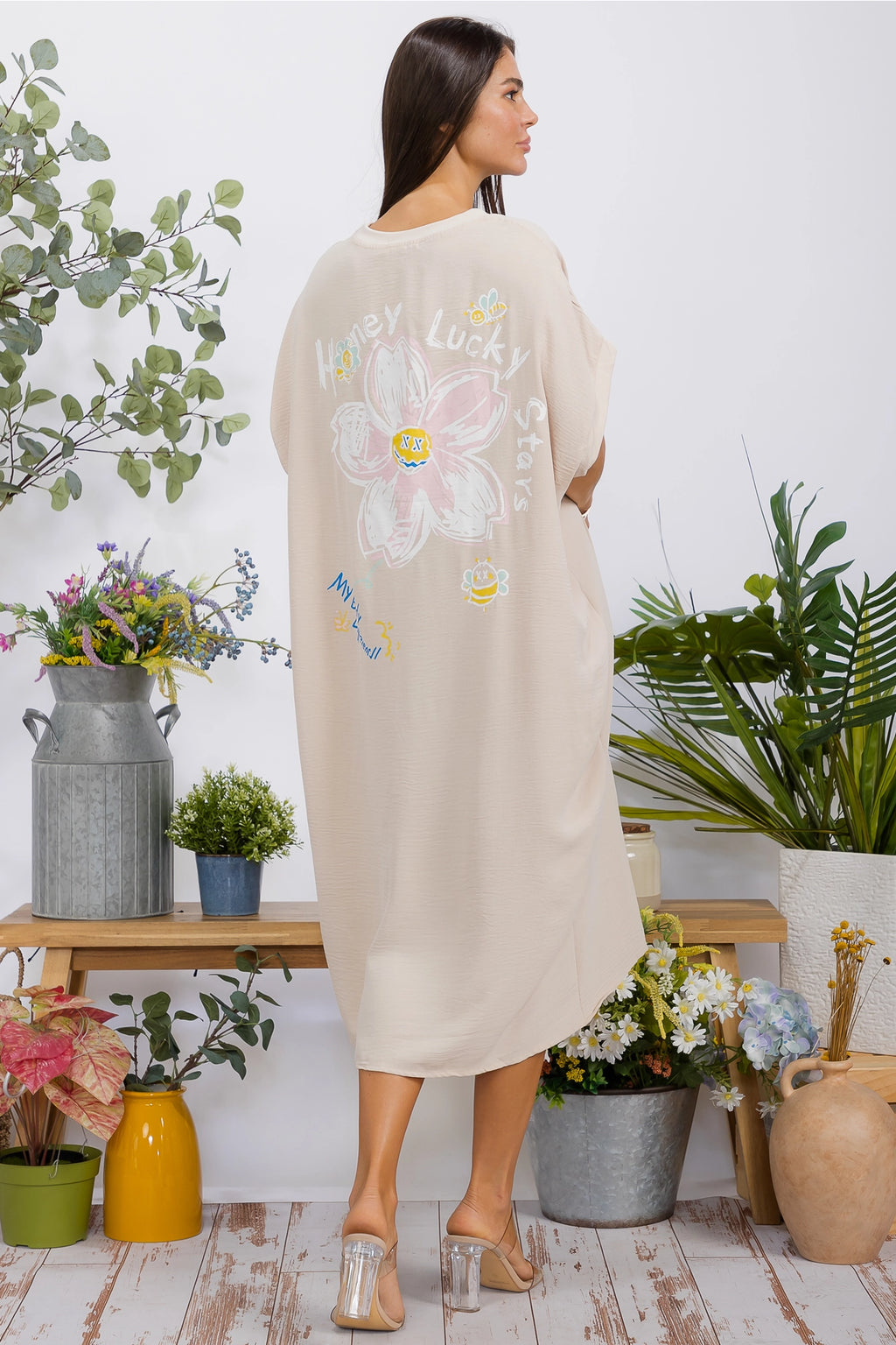 041626 Tan Oversized T-shirt Dress