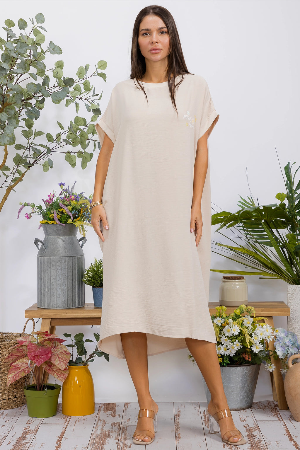 041626 Tan Oversized T-shirt Dress