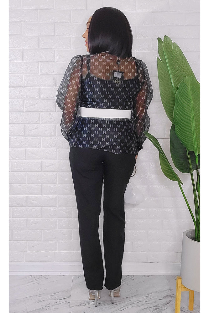 050823 The Pant with H Letter Pant Buttons Down Top Set