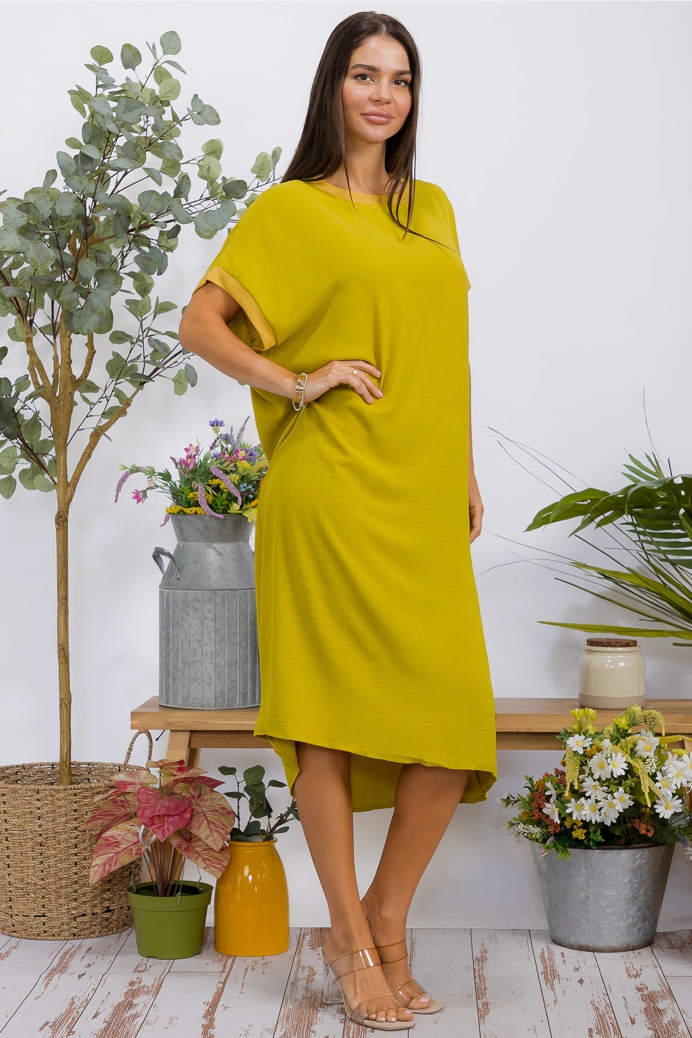 041626 Chartreuse Oversized T-shirt Dress