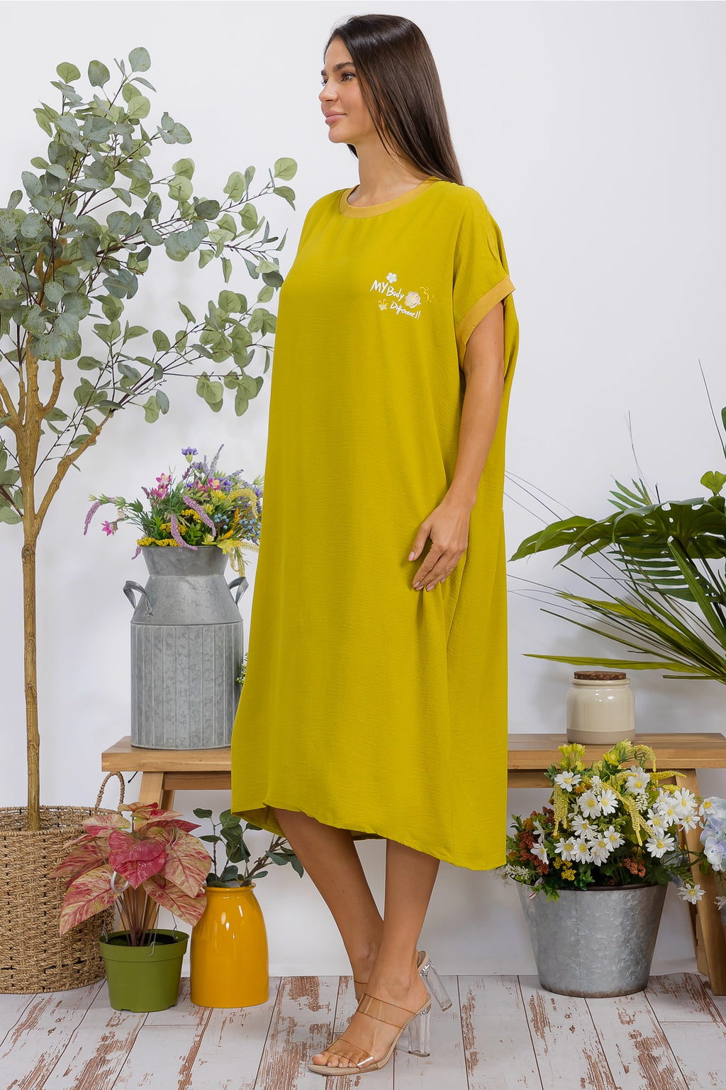 041626 Chartreuse Oversized T-shirt Dress