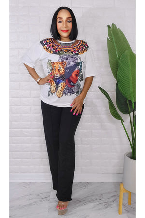 050323 Black/White Chetta Graphic Pant & Top Set