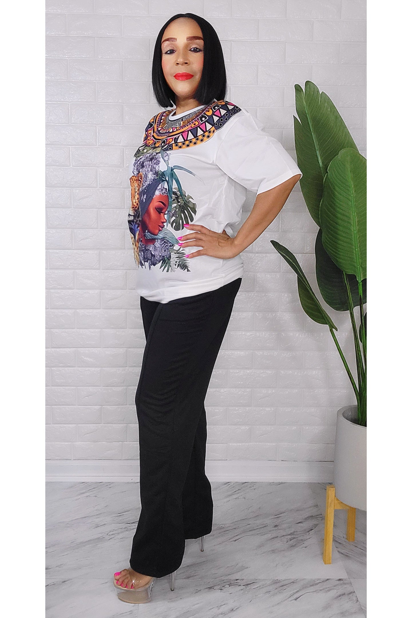 050323 Black/White Chetta Graphic Pant & Top Set