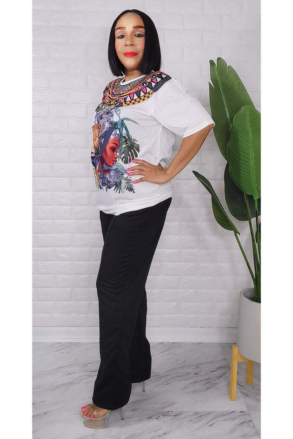 050323 Black/White Chetta Graphic Pant & Top Set