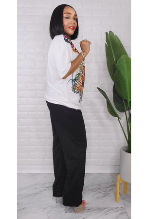 050323 Black/White Chetta Graphic Pant & Top Set