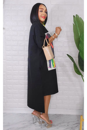 052523 Black Graphic Designs Oversized Silhouette Print High Low Dress