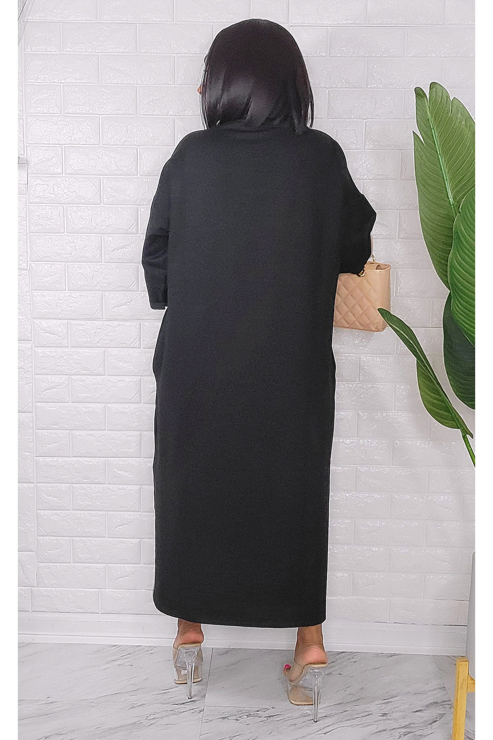 052523 Black Graphic Designs Oversized Silhouette Print High Low Dress