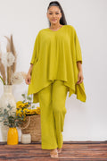 041626 Chartreuse Crinkle Flow Two-piece Set