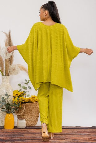 041626 Chartreuse Crinkle Flow Two-piece Set