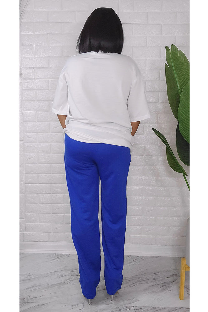 050323 The Royal Blue /White LOVE Graphic Pant & Top Set