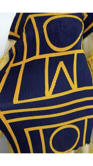 041626 Yellow & Navy Elegant Statement Ruffles Maxi Dress PREORDER