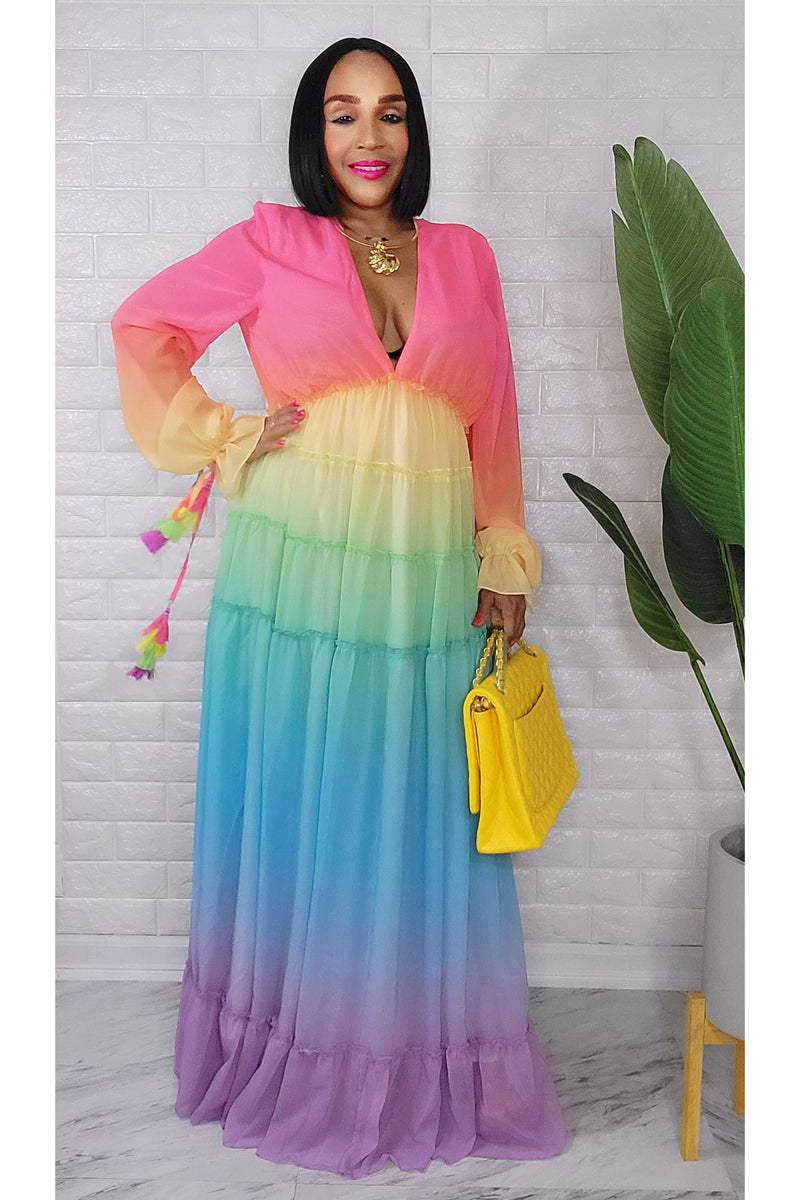 042923 The Candy Canes Rainbow Maxi Dress