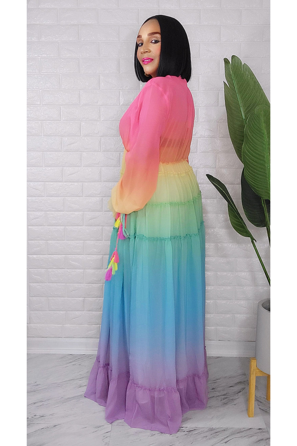 042923 The Candy Canes Rainbow Maxi Dress
