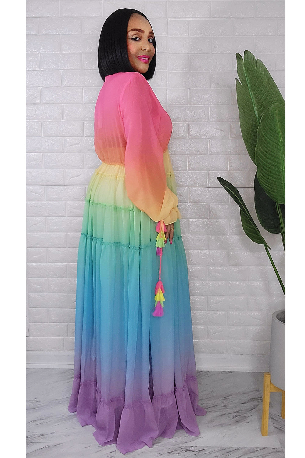 042923 The Candy Canes Rainbow Maxi Dress