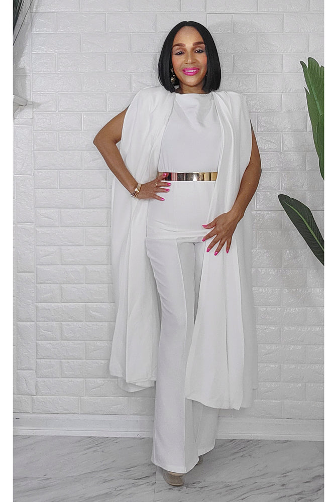 050823 The White Cape Vest Top & Pant 3 Pieces Set