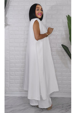 050823 The White Cape Vest Top & Pant 3 Pieces Set