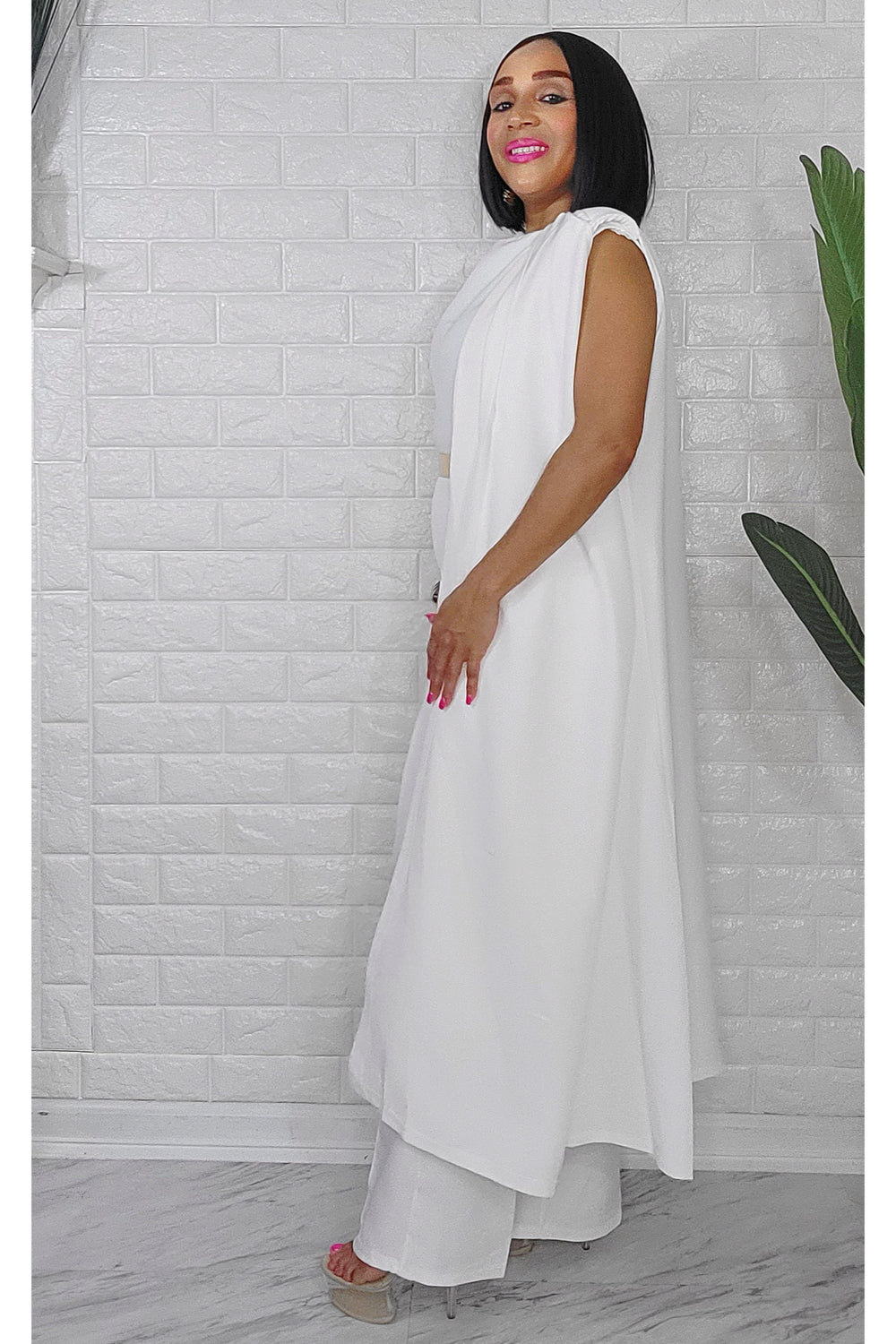 050823 The White Cape Vest Top & Pant 3 Pieces Set