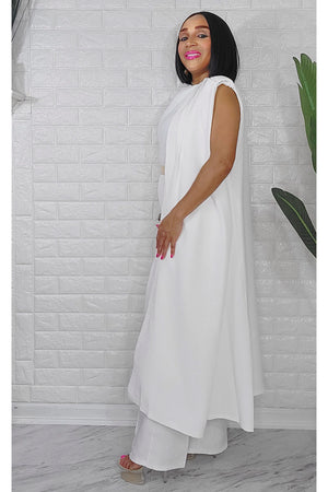050823 The White Cape Vest Top & Pant 3 Pieces Set