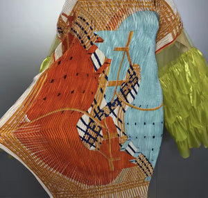 041626   The Orange Neon Bold Print Statement Sleeve Maxi Dress PREORDER