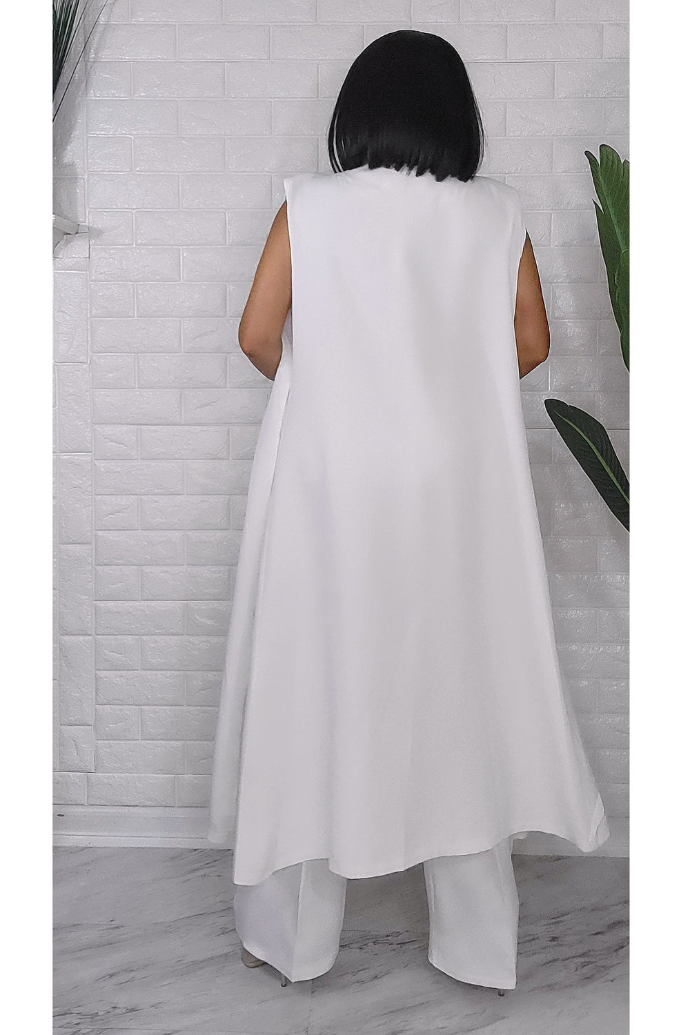 050823 The White Cape Vest Top & Pant 3 Pieces Set