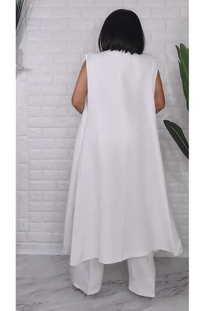 050823 The White Cape Vest Top & Pant 3 Pieces Set